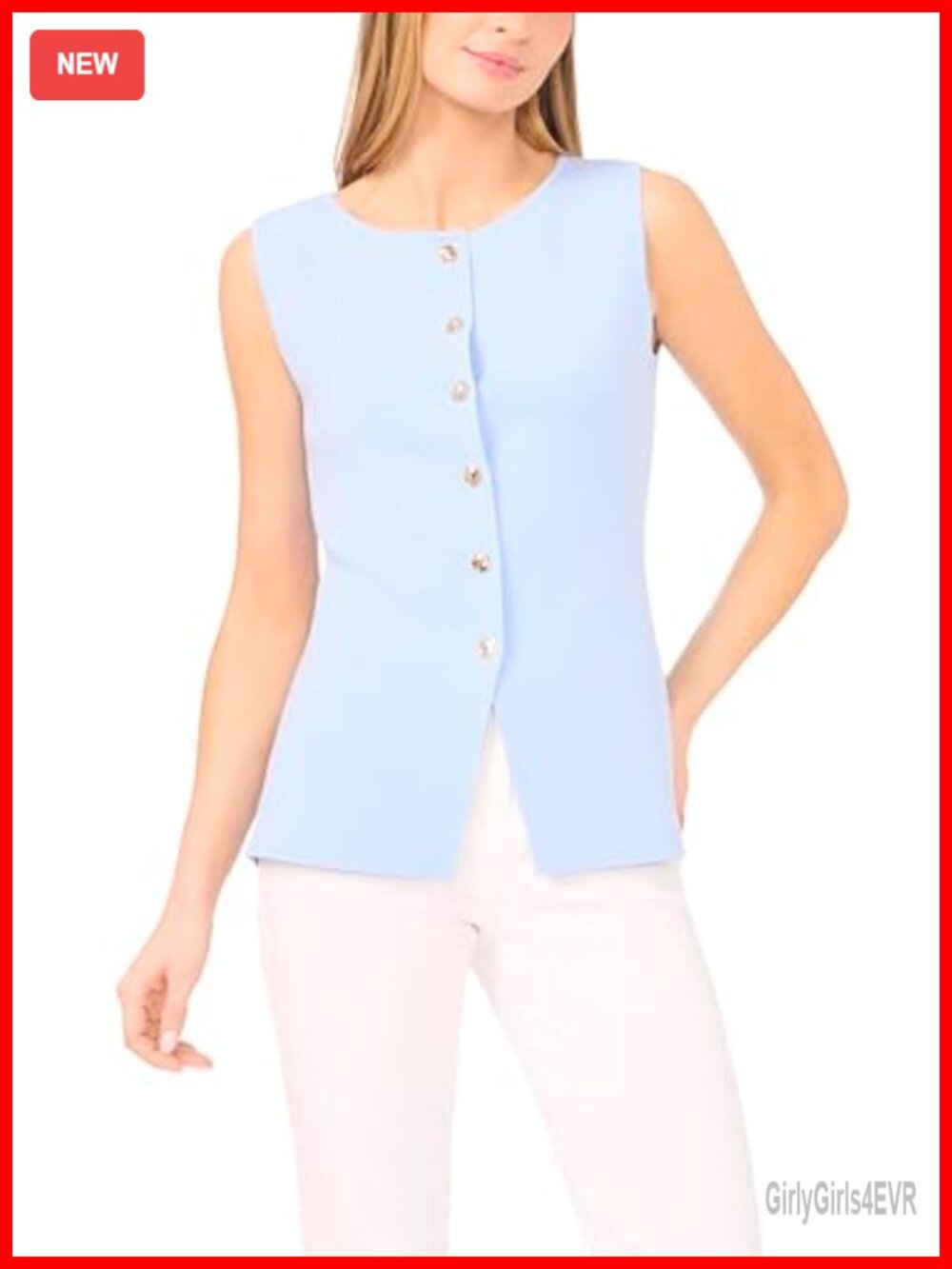 Sleeveless Crew Neck Button Down Knit Vest Regular Fit Modern Solid
